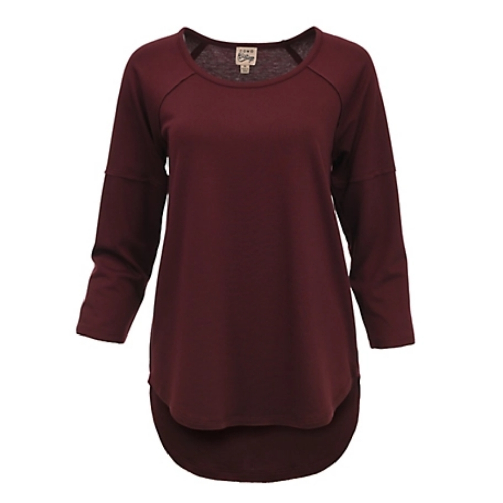 Como Vintage Women's 3-1/4-Sleeve French Terry Crew Neck Popover Tunic